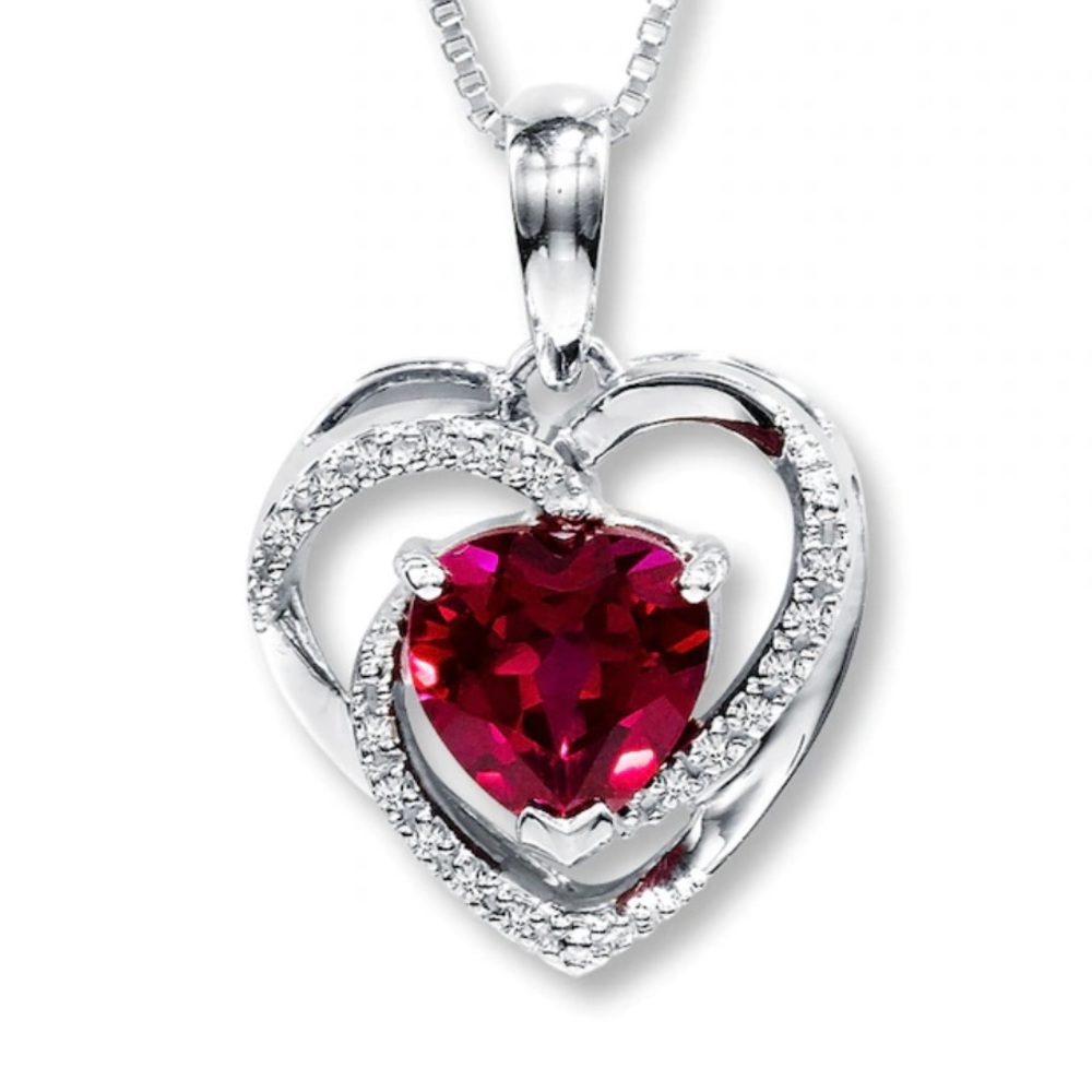 Jared Ruby and Diamond Heart Shaped Necklace